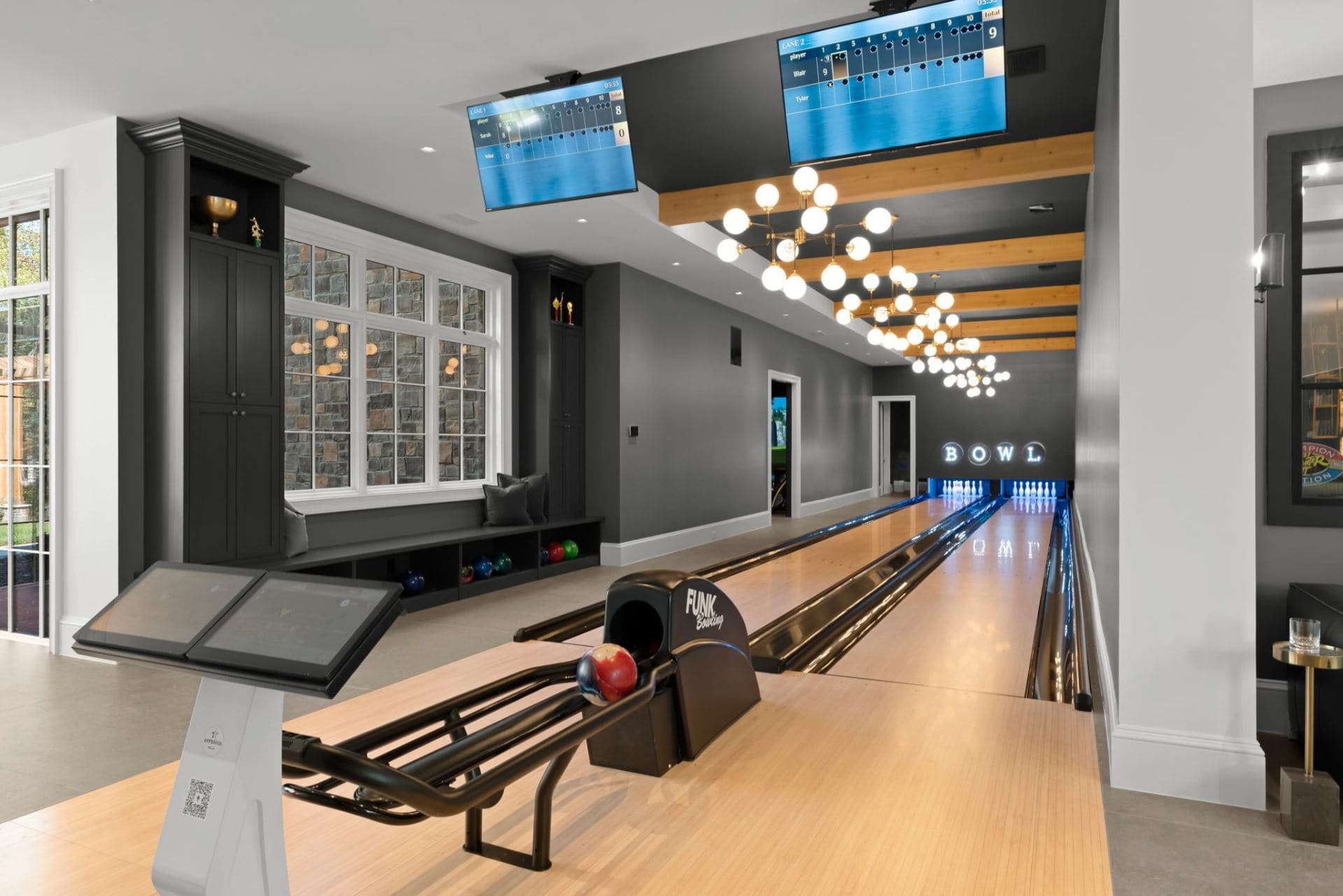 Bowling lanes wide angle