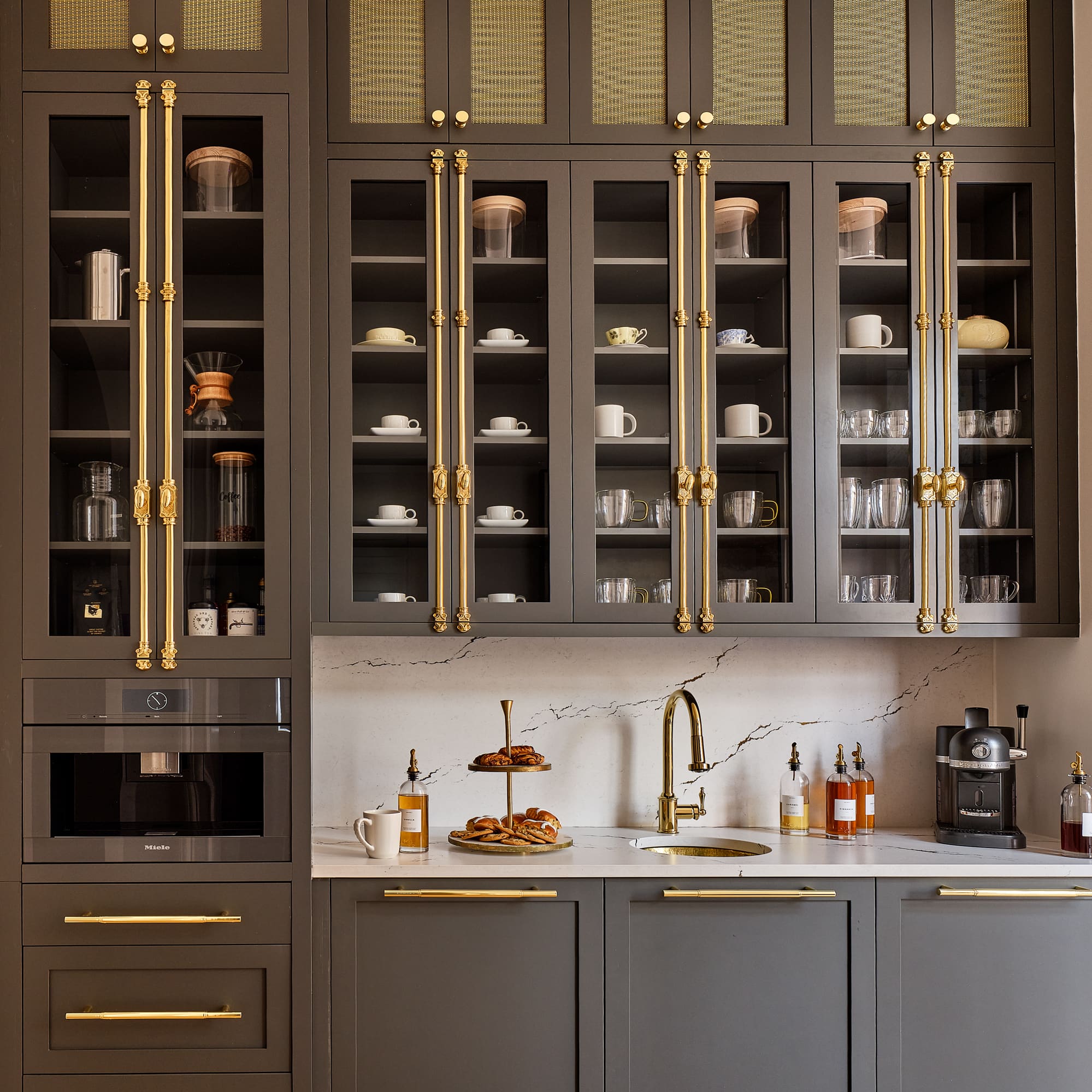 Coffee bar dark cabinetry