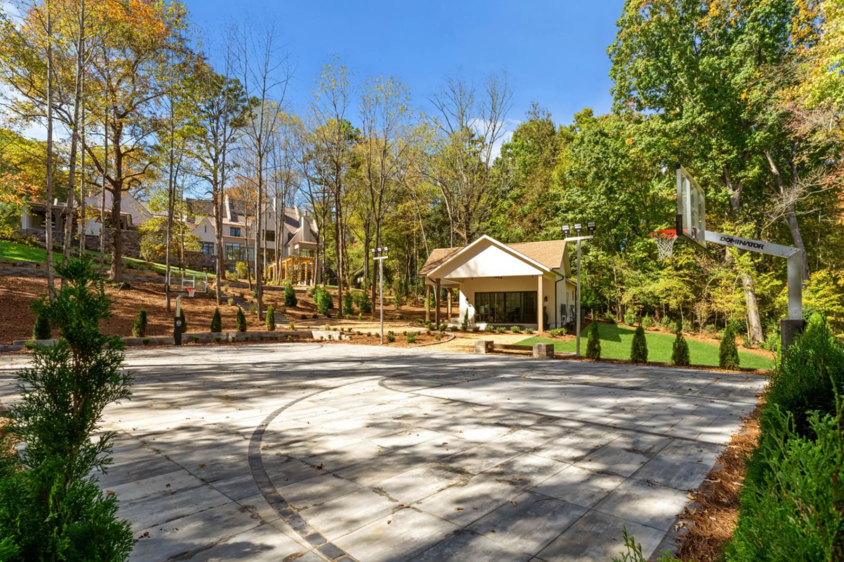 Full-size basketball court with estate view