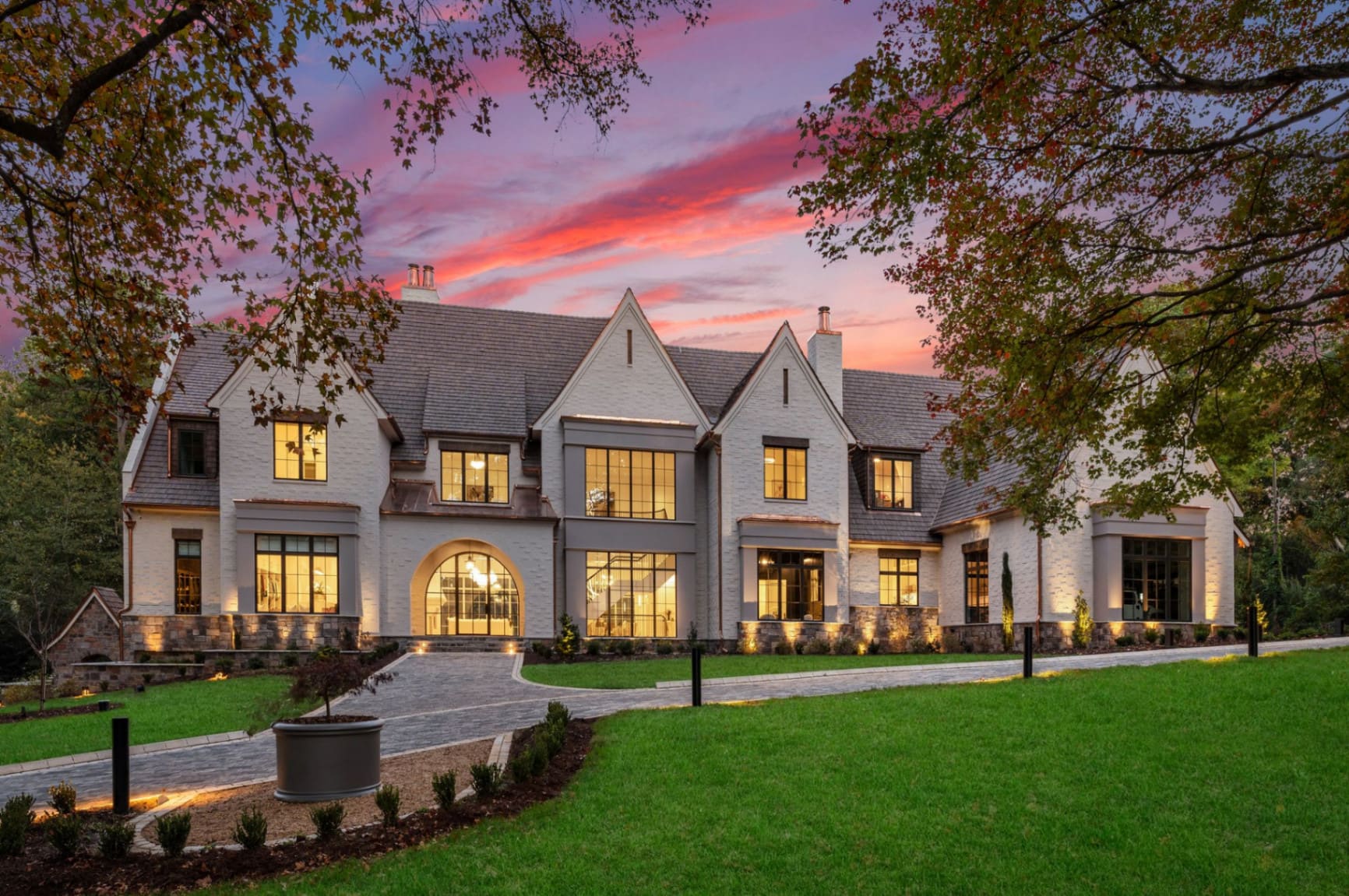 Front elevation at twilight