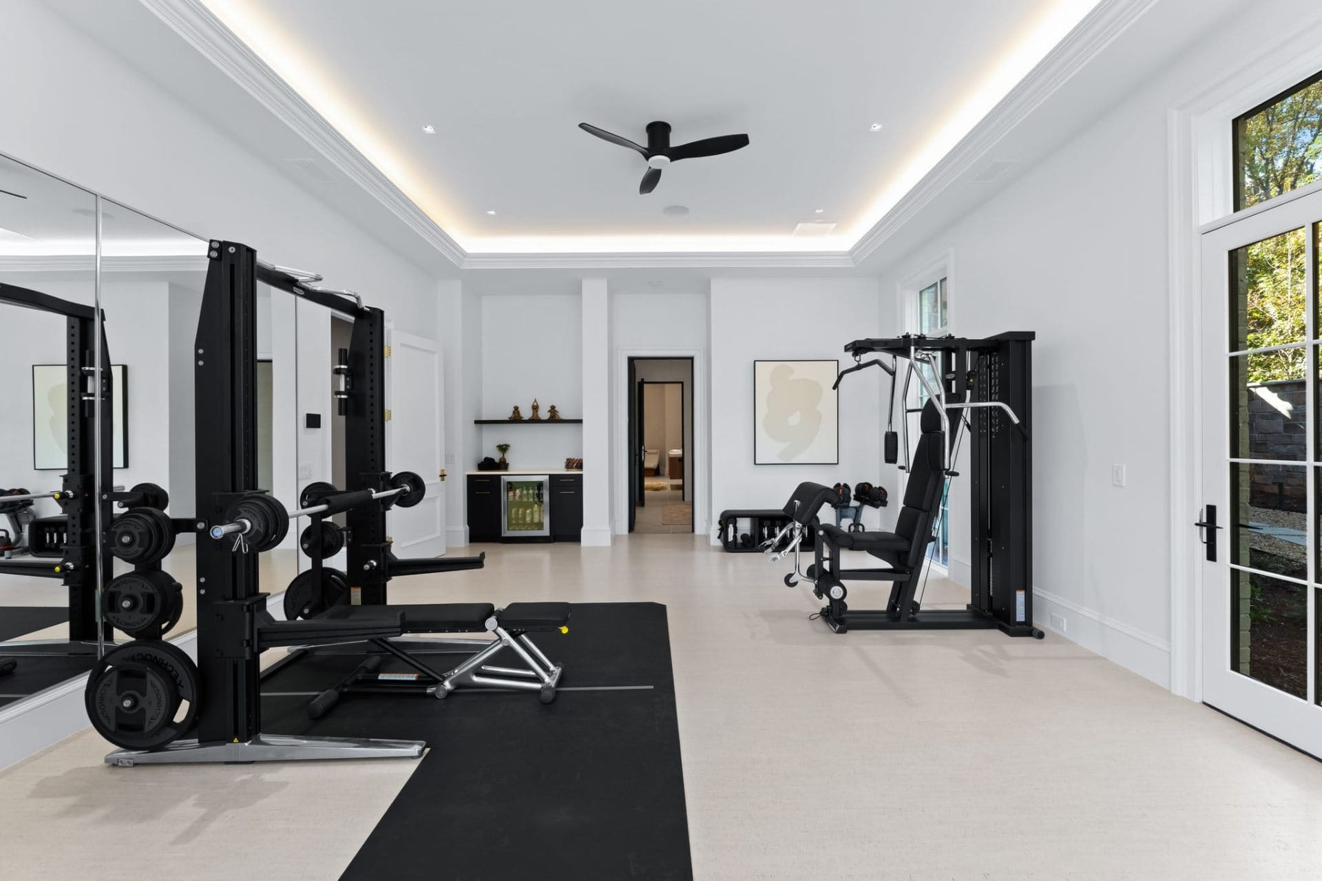 Gym wide view with weights
