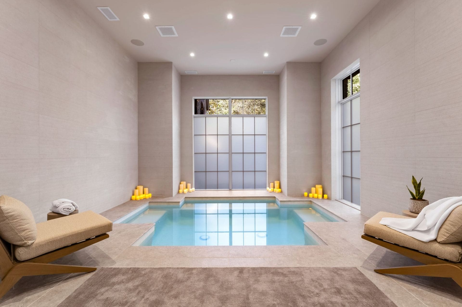 Indoor pool with candles