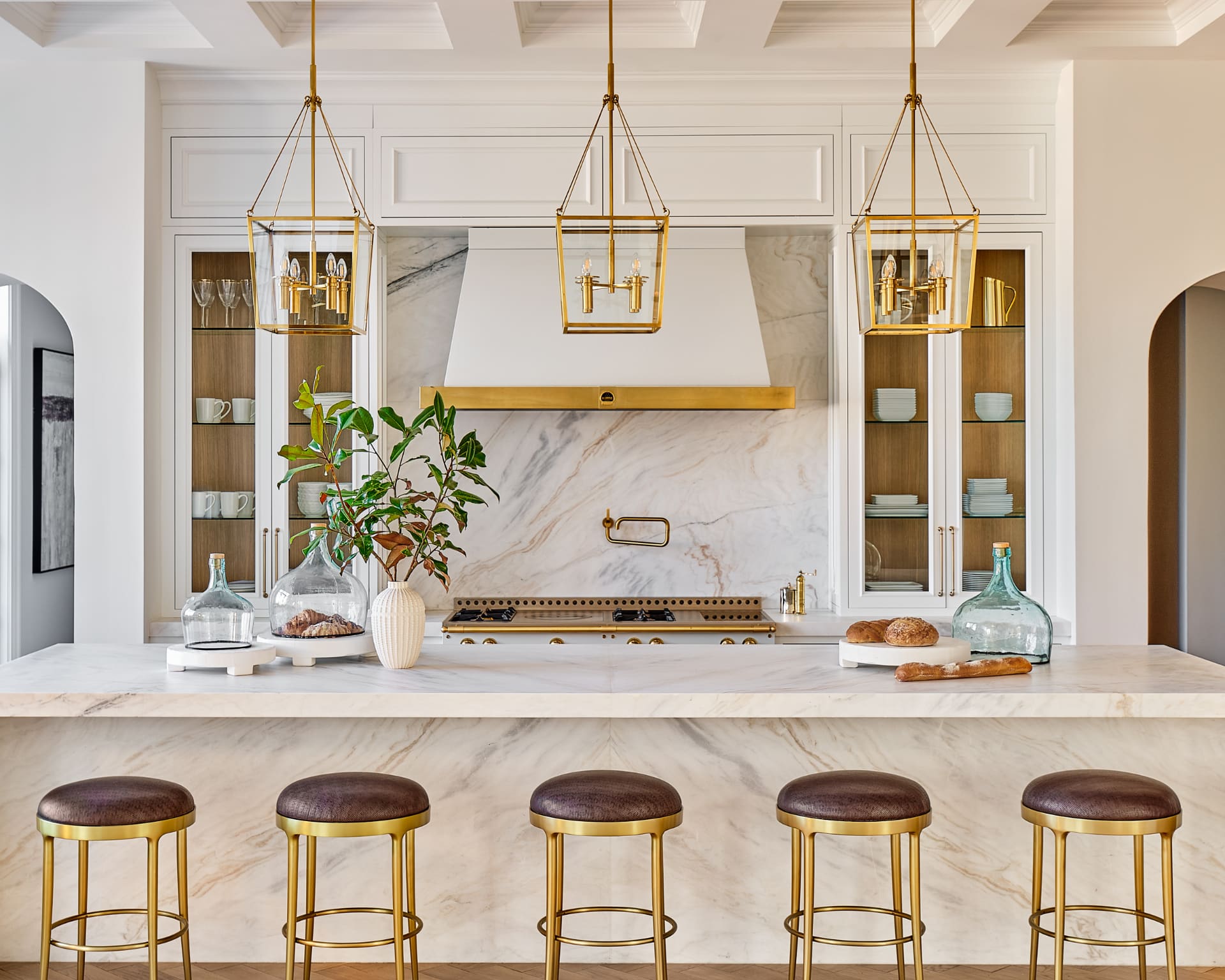 Kitchen with custom gold accents by Emerald & Oak Design