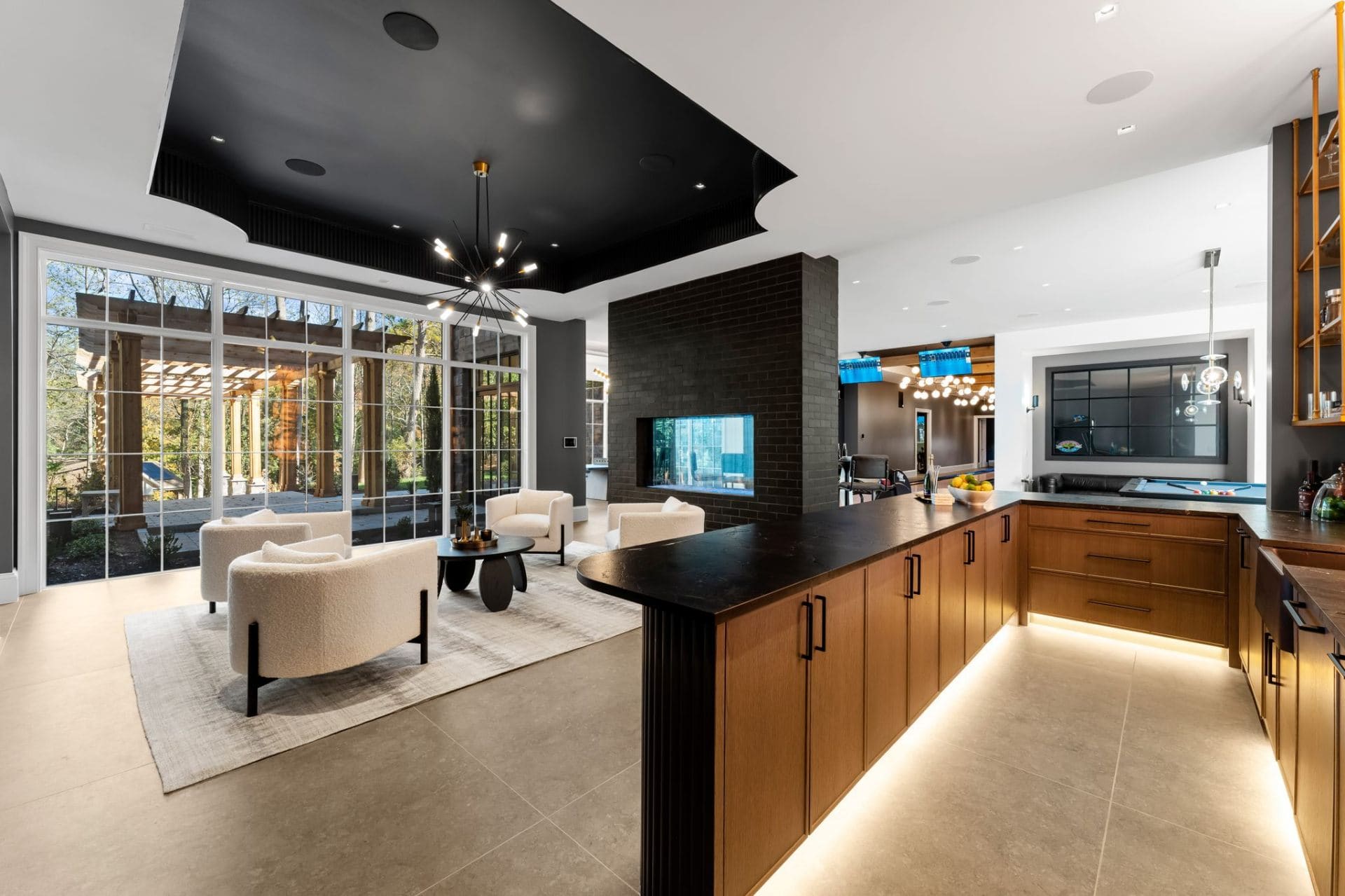 Lounge bar and kitchen wide view