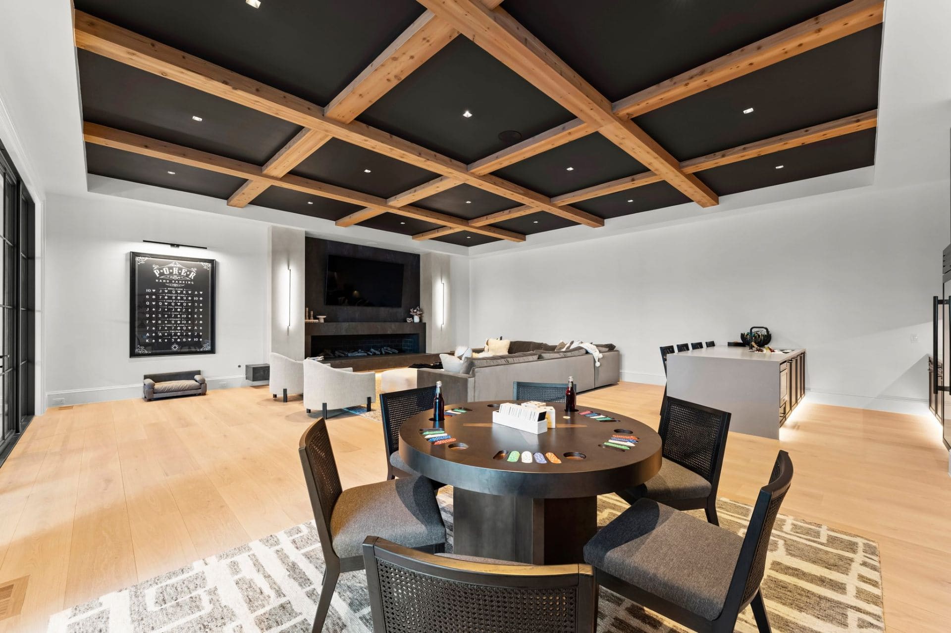Poker room with beam ceiling